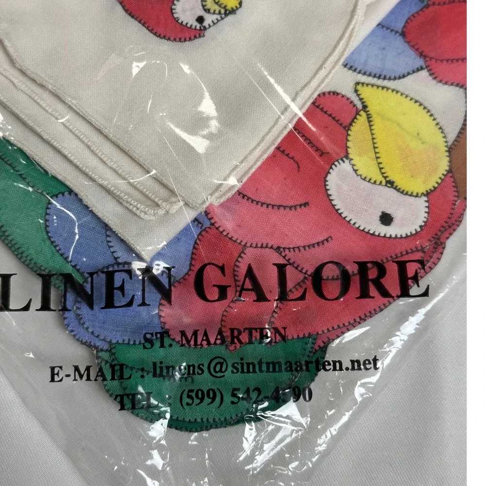 Vtg Linen Galore St Maarten Applique Parrot placemat & Napkins Set New Old Stock